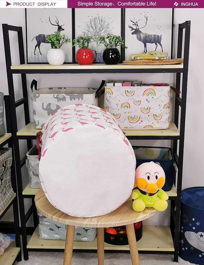 Flamingo Laundry Hamper Large Canvas Fabric Storage Basket | Organizer Bin Dirty Clothes Collapsible Waterproof for College Dorms, Boys and Girls Bedroom,Bathroom