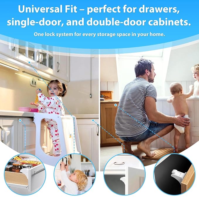 AILUOQI Baby Proofing Magnetic Cabinet Locks (3 Pack) Cupboard Drawers Latches Magnet Locks for Cabinets (1 Key)