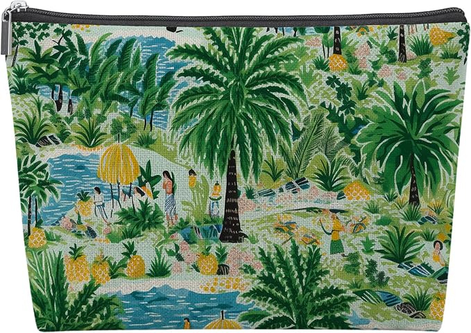 Green Summer Tropical Beach Empty Mahjong Tile Bag 13x7.8 Inch | Palm Tree Printed Portable Travel Case Organizer Zipper Pouch for American Mahjong Tiles Game Night Accessories and Gifts