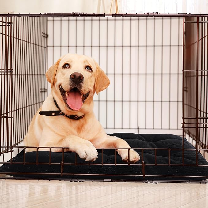 Dog Bed, Indestructible Chew Proof Pet Bed Mat, Durable Polyester, Large 35x22 inches, Black, for Aggressive Chewers, Crate Pad, Machine Washable