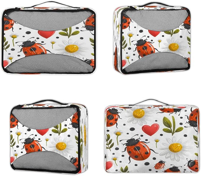 Packing Cubes for Travel, Cute Ladybugs Travel Luggage Packing Organizers for Women Men, Large Custom Toiletries Bag for Cosmetics Toiletries, Daisy Floral
