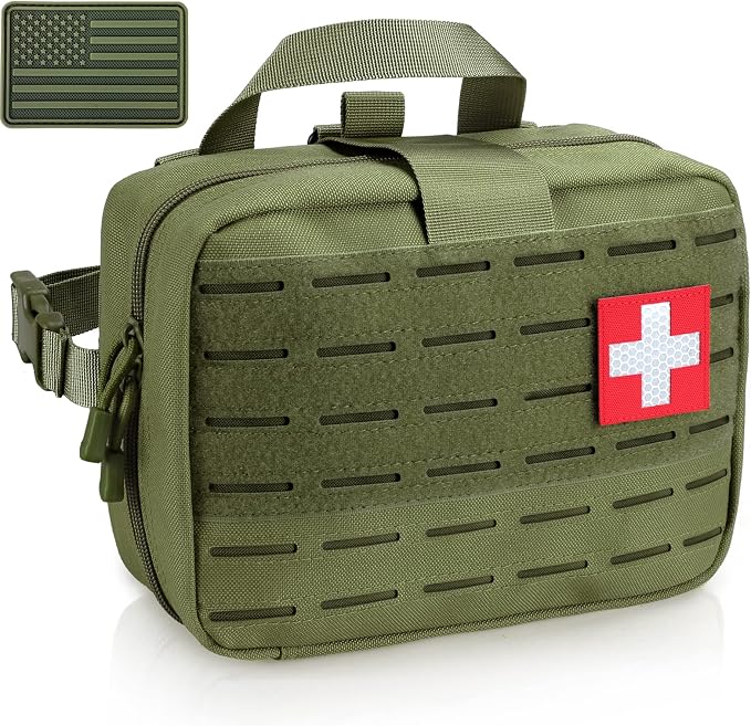 LIVANS Medical Bag, First Aid Bag Empty for Emergency & Trauma Kits | Molle Quick Release Design, Headrest Mount, Includes Flag and Cross Patch,Versatile for Tactical, Camping, Hiking and Travel