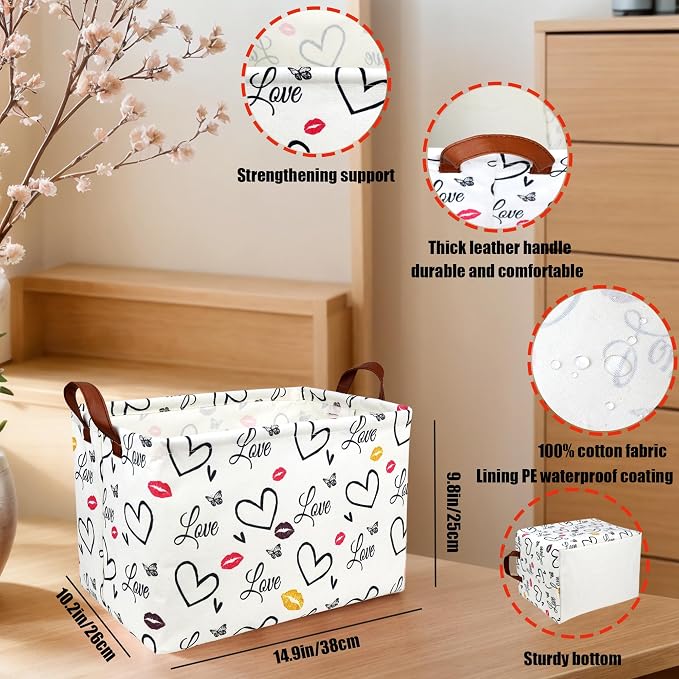 Valentine's Day Basket Gift for Empty Cute Heart Large Storage Bin for Kid and Baby Room Décor (Lips Love)