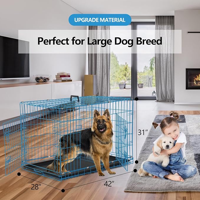 Dog Crates for Medium Dogs 42 Inch Dog Kennel Medium Dog Crate Foldable Dog Cage Double Door w/Leak-Proof Tray/Divider, Portable Dog Cage Collapsible Metal Dog Crate Dog Cages for Medium Dogs Indoor