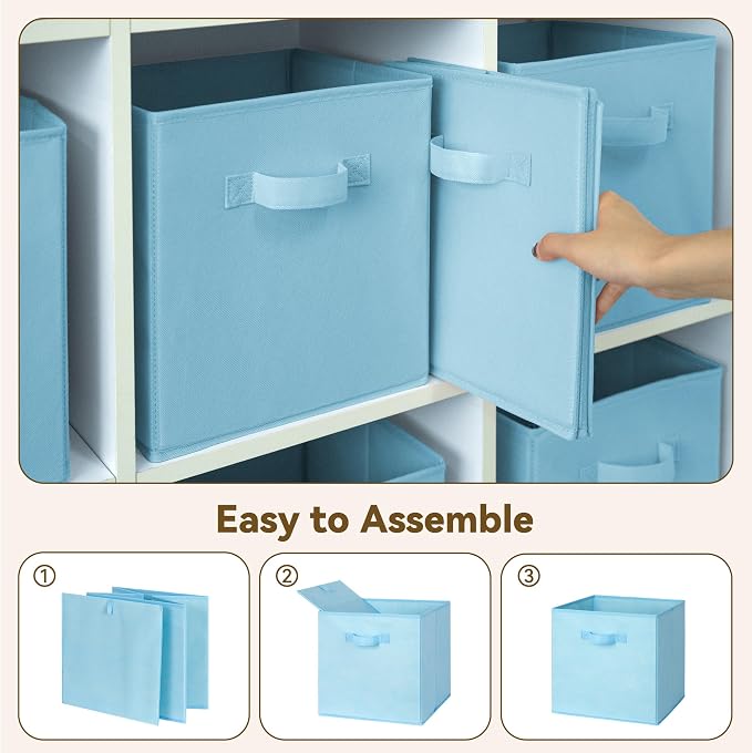 GRANNY SAYS 11x11 Cube Storage Bins, 6-Pack Storage Cubes, Light Blue | Collapsible Storage Boxes with Thickened Base Plate, Sturdy Handles, Decorative Baskets for Shelves, Closet