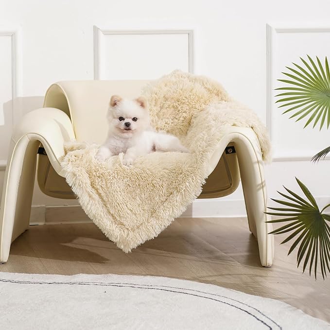 gogobunny Waterproof Dog Blanket for Couch & Furniture Protection - Super Soft Reversible Throw for Large Dogs & Cats, Calming Washable Fur & Sherpa Pet Blanket (25x35 Inch, Beige)