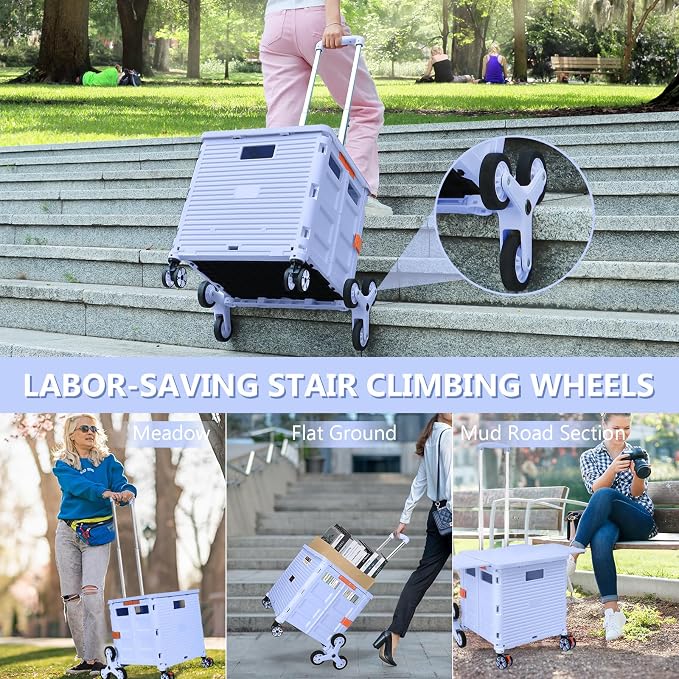 Foldable Utility Cart Folding Portable Rolling Crate with Magnetic Extended Lid,360°Rotate Wheels,176LBS Load Capacity,Heavy Duty Durable Dolly Cart(Blue)