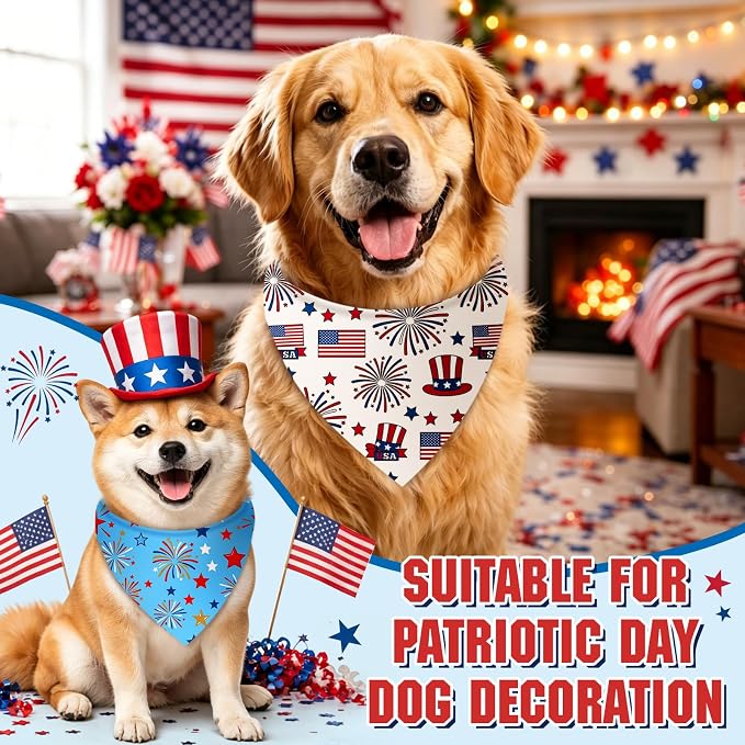 Abbylike 50 Pcs Patriotic Dog Bandanas Bulk 4th of July Bandanas for Dogs Star Triangle Kerchief Bib Scarf Set for Pet Independence Day 250th Anniversary Party Costume, 25 Styles(31.5 x 21.7 x 21.7)