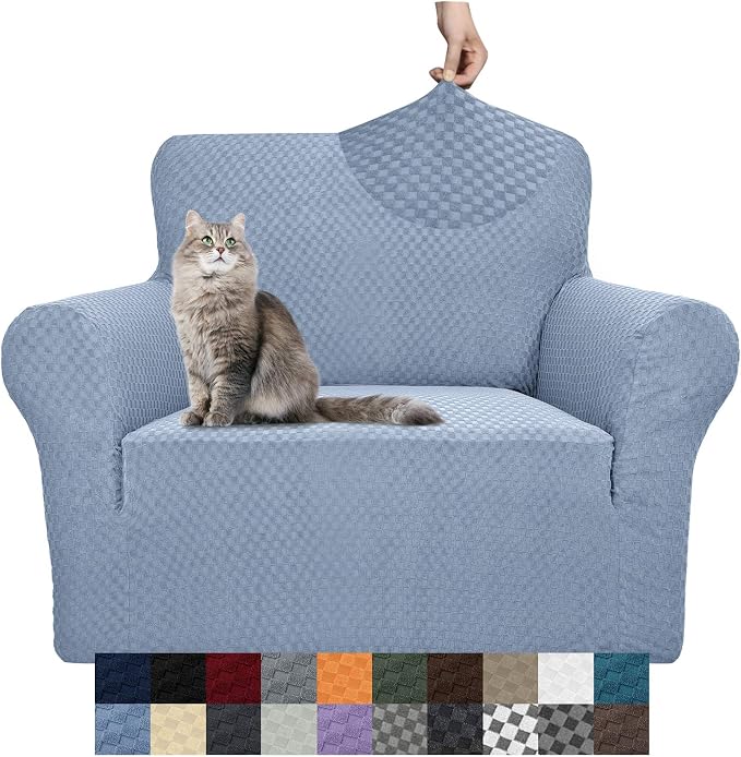 YEMYHOM Couch Cover Latest Jacquard Design High Stretch Sofa Chair Covers for Living Room, Pet Dog Cat Proof Armchair Slipcover Non Slip Magic Elastic Furniture Protector (Small, Light Blue)