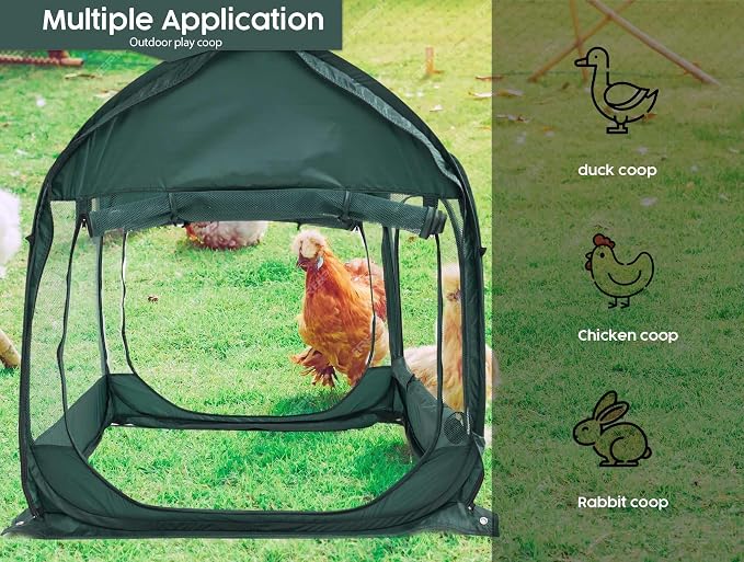 ANC POP Portable Chicken Run, Pop Up Chicken Tent for Small Animals Outdoor Gardening Net with 3 Doors and Handbag, Easy to Install and Storage, Green (40 x 40 x 45)