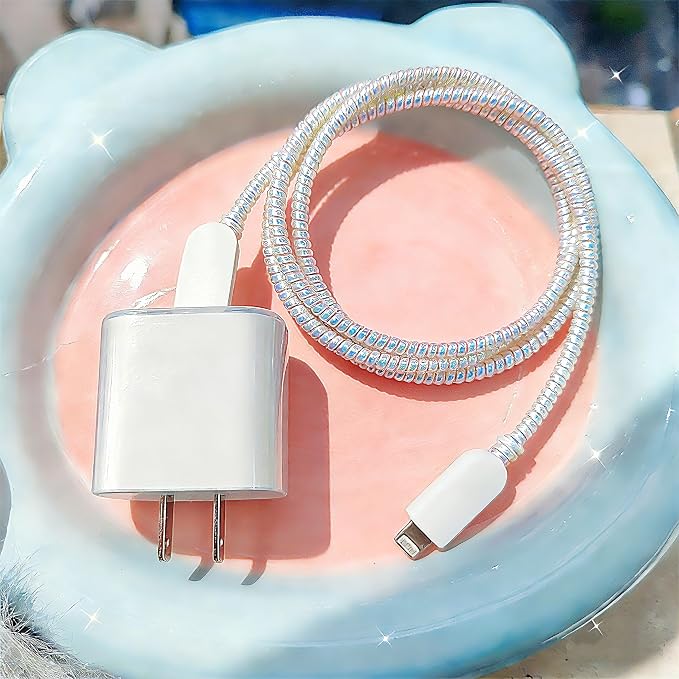 Cute Charger Cord Protector for iPhone Charger,DIY Transparent Charger Cable Protector Wire Saver,Not Yellowing,Soft Phone Cable Protector,Cable Charger Protector for iPad iPhone15 16 17 Pro Max