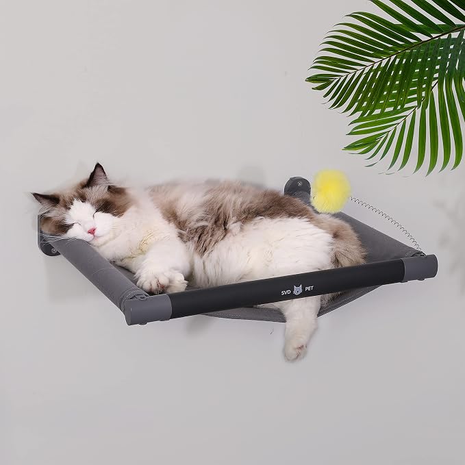 Cat Hammock Wall Mounted with Toy, Soft Padded & Comfortable Cover Premium Wall Furniture. Modern Design Cat Shelf. Supports up to 40 lbs (Comfy Plus, Dark Grey)