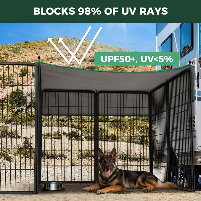 FXW Rollick Dog Playpen with Sun Shade, 45"H, 16 Panels | Heavy-Duty & Easy setup Play Area, UPF 50+ Cover Blocks 98% of UV Rays, For Large Dogs, Patented