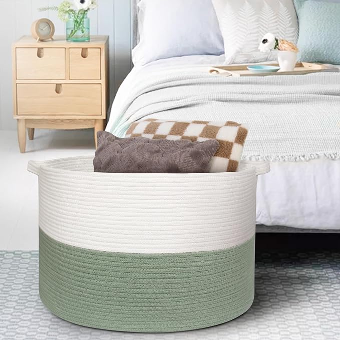 MEGASKET 115L Extra Large Blanket Basket, Kids Dog Toy Storage Bin Box, Nursery Baby Toddler Toy Organizer, Soft Cotton Rope Woven Bin, XXXL Jumbo Basket for Blankets for Living Room, 23.6"x15.7"
