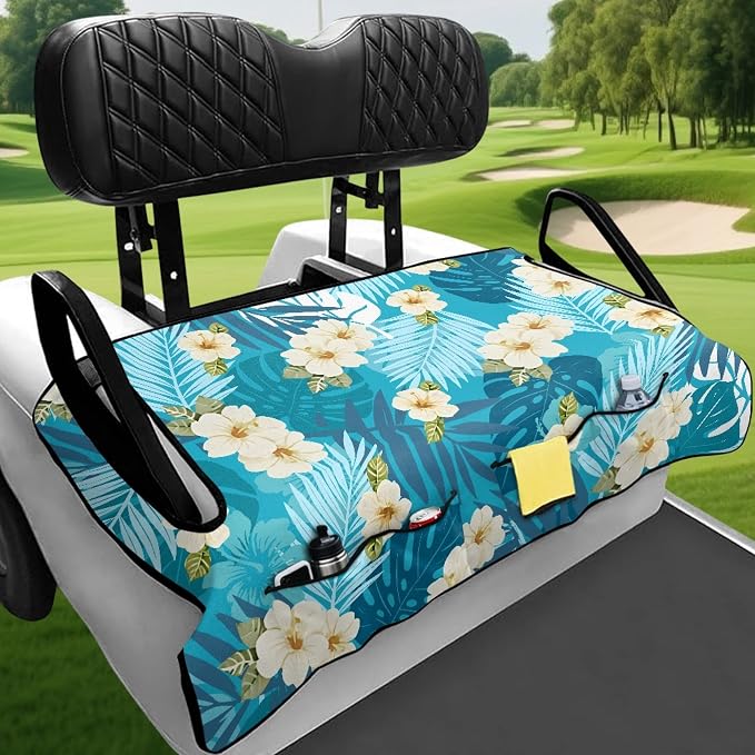 Tropical Golf Cart Seat Covers with Pockets, Universal Golf Towel Blanket for Women Men Club Car Decor