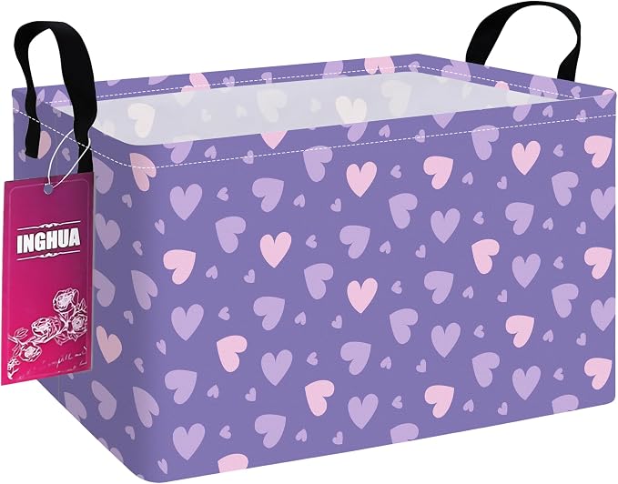 Rectangular Purple hearts Storage Basket | Gifts Bag for Toys,Books,Clothes,Gifts,Pets-Perfect for Home,Office,Nursery,Dorm,Shelf