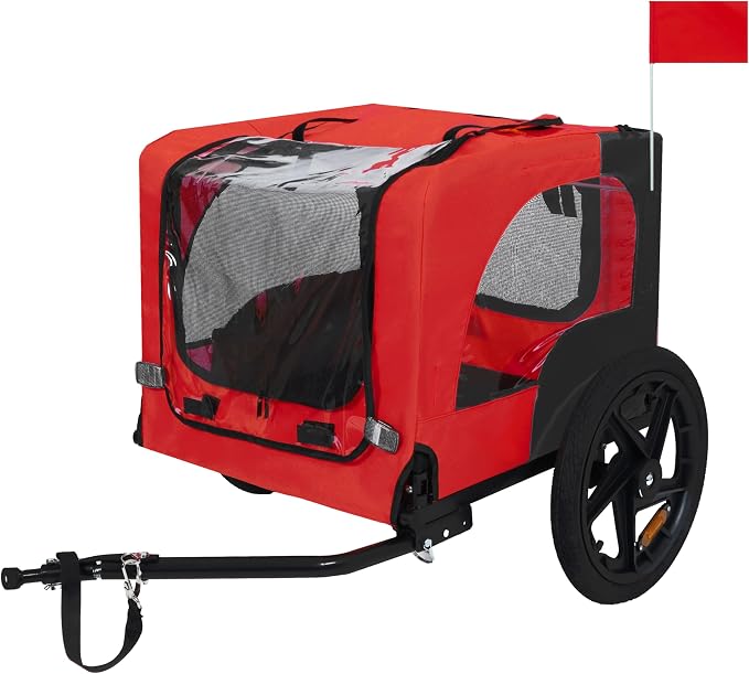 Pet Bike Trailer for Dogs, Foldable Dog Bicycle Trailer Carrier with Quick Release Wheels, Waterproof Oxford Fabric, Safety Leash & Reflective Lights for Small Medium Pets up to 66 lbs