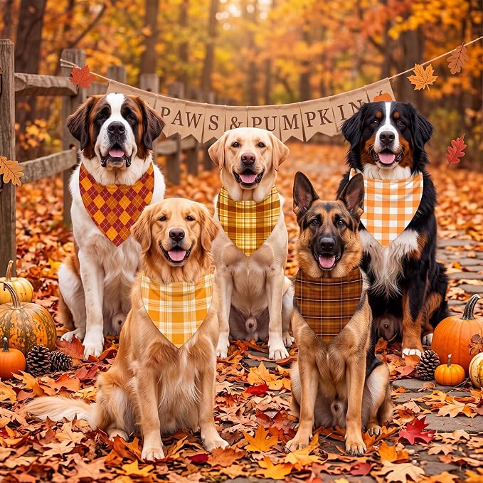 50 Pcs Fall Plaid Dog Bandanas Bulk Autumn Gingham Check Pattern | Triangle Kerchief Bibs Scarf Set for Pets Harvest Party Costume Photo Props Accessories, 25 Styles, 31.5 x 21.7 x 21.7 Inch