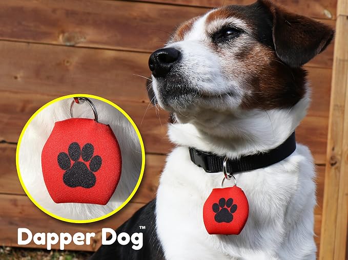 Dapper Dog - Dog Tag Silencer with Tag Ring (Red with Black Paw Print)