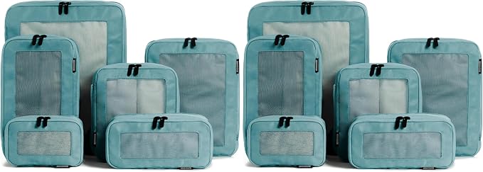 Compression Packing Cubes for Travel - Luggage Organizer Bags - Double Zipper Packing Cubes for Suitcases (12-Pack, Teal)