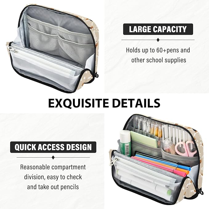 Aslsiy Large Capacity Pencil Case Cute Beagle Dog Puppy Pet Pencil Pouch for Boys Girls Portable Pen Bag Organizer Standing Makeup Bag for School Office Supplies