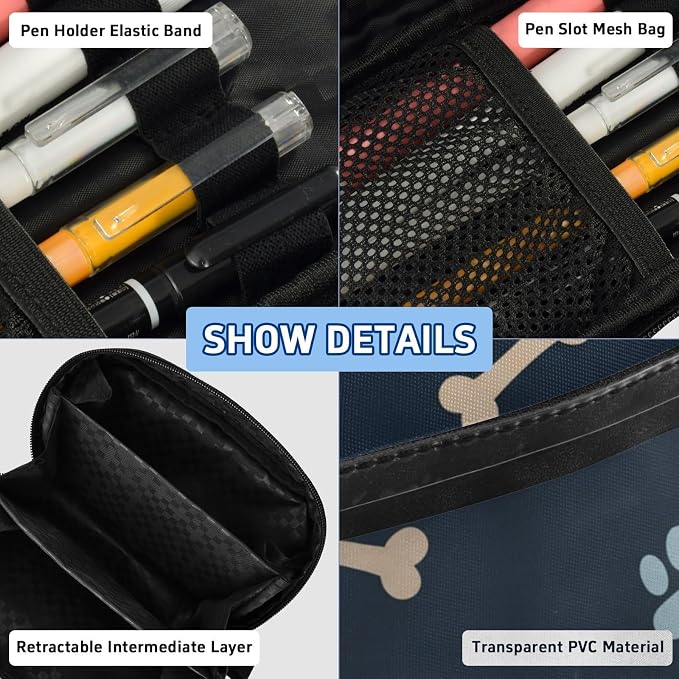 Pet Paw Black print Large Capacity Pencil Case with Zipper Water Resistant Portable Organizer Pen Bag for Students School Office