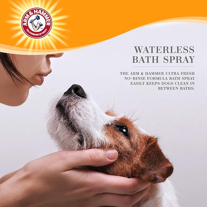Arm & Hammer Ultra Fresh Waterless Dog Bath Spray with Baking Soda Deodorizer, No Rinse Dry Dog Shampoo Spray for Odor Control Between Baths, Grooming Mist in White Jasmine Scent, 10 Fl Oz