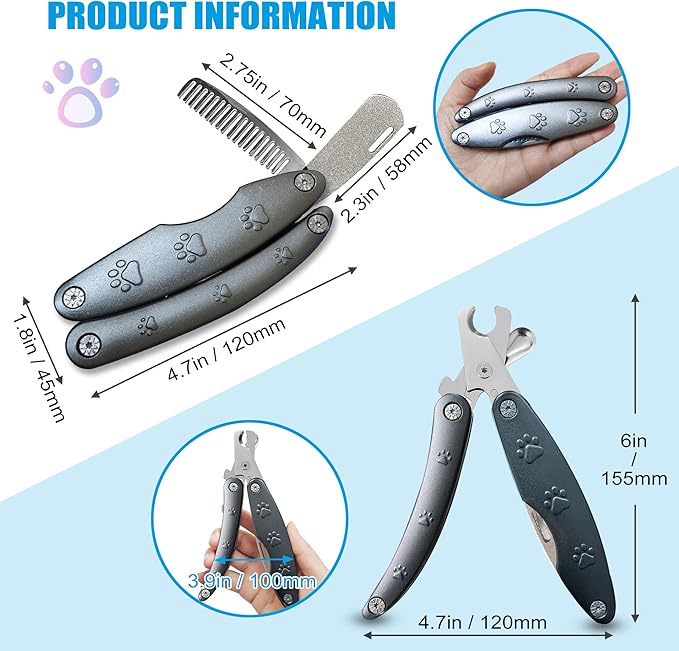Best Dog Nail Trimmer for Anxiety Sensitive Dog, Silent Sharpest Smoothest Dog Nail Clippers for Thick Nail Large Dogs, 3-in-1 Build-in Comb & Nail File, Heavy Duty Professional Canine Nail Clipper