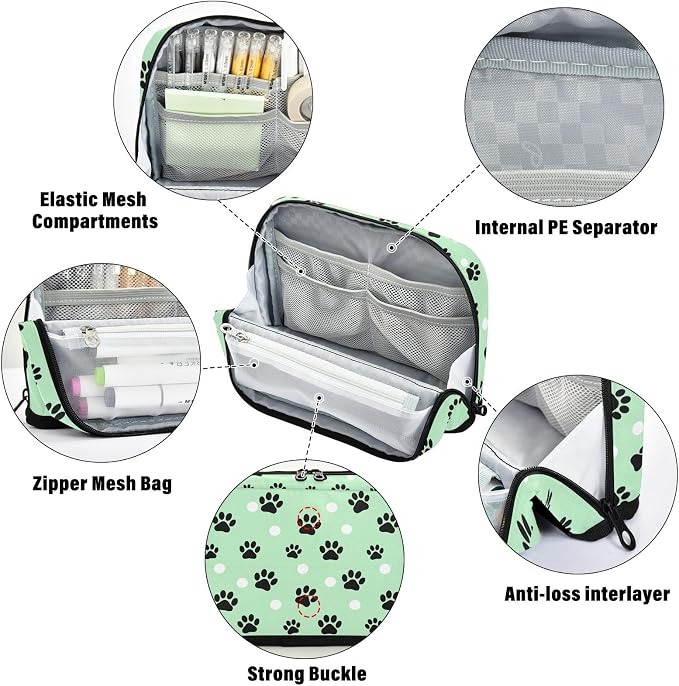 Aslsiy Large Capacity Pencil Case Pet Paws White Dots (1) Pencil Pouch for Boys Girls Portable Pen Bag Organizer Standing Makeup Bag for School Office Supplies