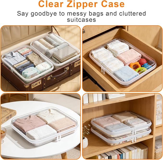 3PCS Clear Hard Shell Zipper Case Large14*12*2in,Travel Toiletry Makeup Bag | PET Hard Clear Zipper Pouches,Crush-Proof Waterproof Cosmetic Bag Organizer for Travel,Home Storage Box,Daily Essentials,3L