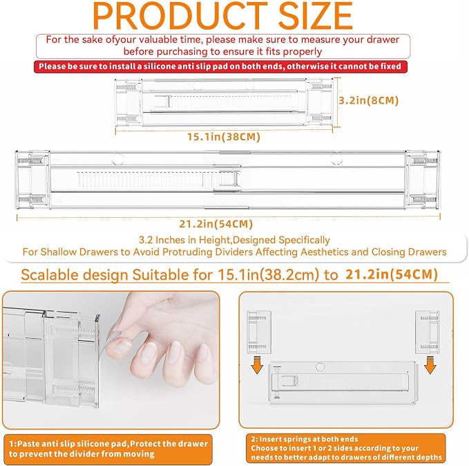 12 Pack Clear Expandable Deep Drawer Separators From 15 to 21'' - 3.2 Inch Tall Acrylic Drawer Dividers for Clothes,Dresser Drawer Dividers for Dresser,Baby Nursery,Clothing,Sock or Underwear