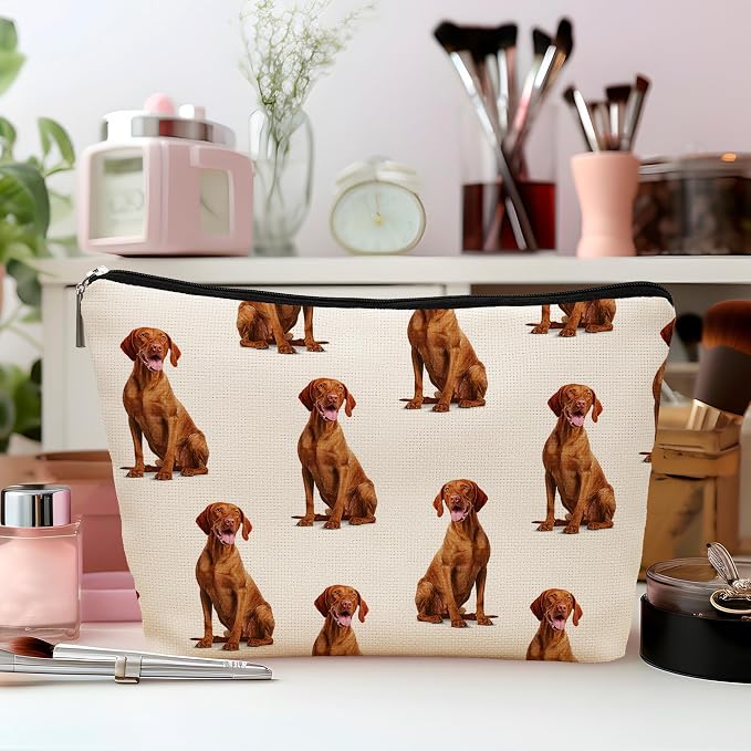 Vizsla Dog Makeup Bag, Vizsla Lovers Gifts Cosmetic Bag for Women, Dog Mom Lovers Owner Gifts for Women Christmas, Pet Lover Gift Zipper Travel Makeup Pouch for Purse