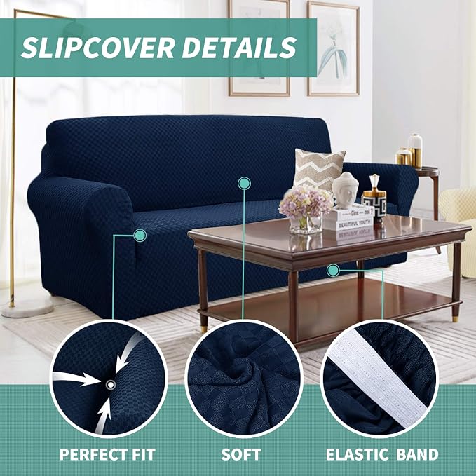 YEMYHOM Couch Cover Latest Jacquard Design High Stretch Extra Large Sofa Covers Pet Dog Cat Proof Oversized Slipcover Non Slip Magic Elastic Furniture Protector (XL Sofa, Navy)
