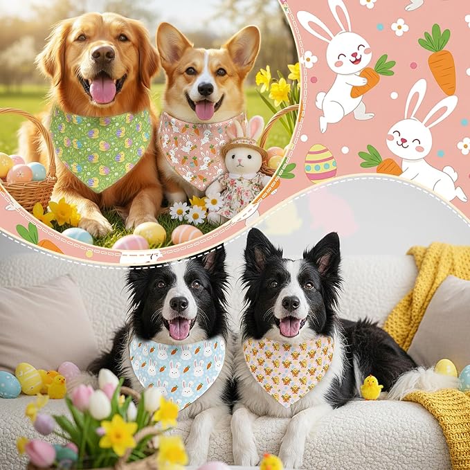 200 Pcs Spring Dog Bandanas Bulk Bunny Egg Carrot Bandanas for Dogs Triangle Kerchief Bibs Scarf Set for Pet Easter Costume Photo Props Accessories Pet Shops, 25 Styles (25.6 x 17.7 x 17.7)