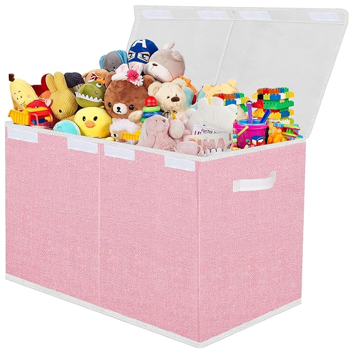 Pantryily Large Foldable Toy Storage Box with Lid,Plush Toy Organizer Chest