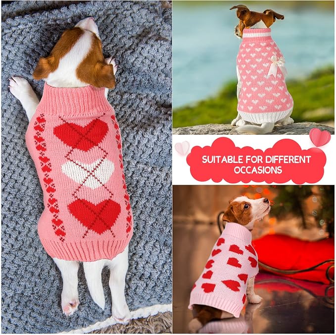 Sanwuta 3 Pieces Valentine's Day Dog Sweaters Sets Red Pink Heart Puppy Dog Sweaters Clothes Pet Knitwear for Pets Cat Pet Saint Valentine's Day Party Costume(Small)