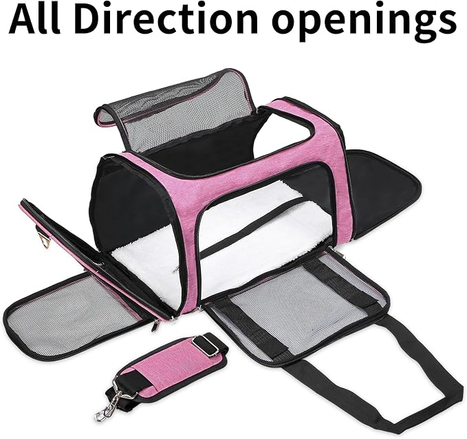 Soft-Sided Cat/Dog/Pet Carrier, Collapsible Pets Travel Carriers | for Big Cats/Small Dogs with Shoulder Strap & Removable Mat, Mesh Puppy Carry Bag, Up to 16 Lbs, TSA Airline Approved(Pink)