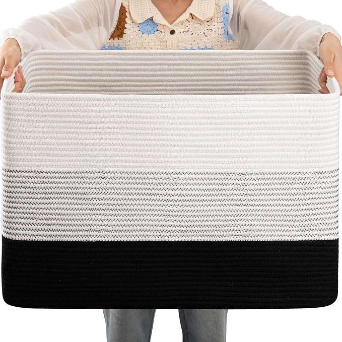 OIAHOMY Blanket Basket Laundry Basket Dog Toy Basket 108L Gradient Black | Large Storage Basket,Baby Basket,Toy Storage,Woven Rope Basket for Blankets,Blanket Storage for Living Room