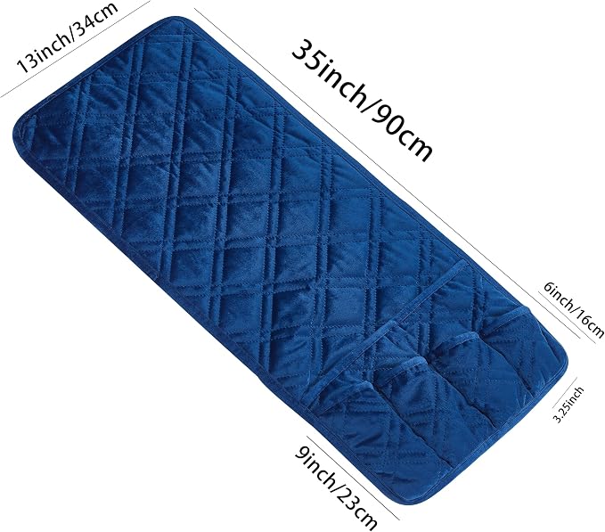 Brilliant Sunshine Dark Blue Velvet Couch Armrest Cover, 35"×13" | Washable Magazine Holder, Armrest Organizer & Caddy on Sofa, Recliner, Armchair, Storage for Remote Controls, Phone, iPad