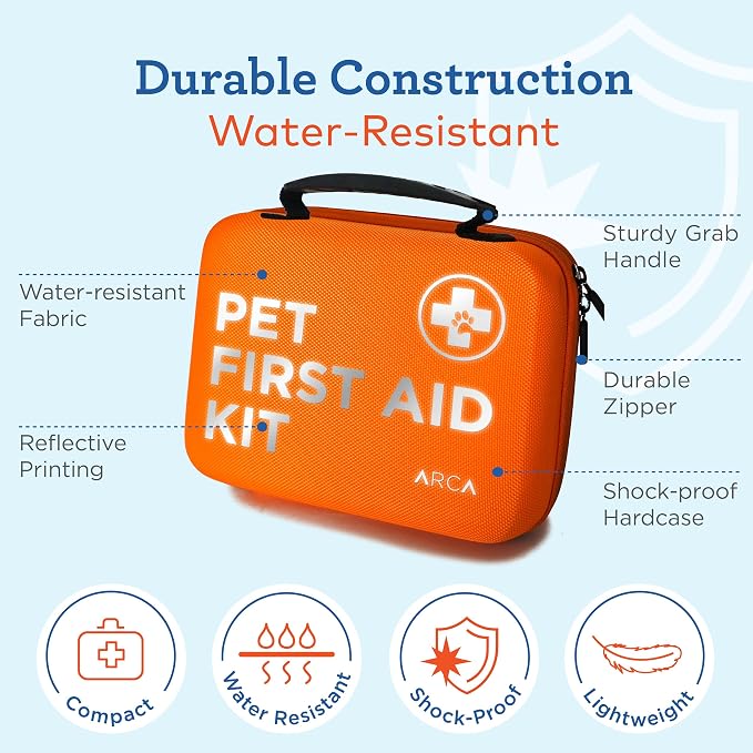 ARCA PET Cat & Dog First Aid Kit for Car - Pet Emergency Kit for Home Office Travel – Dog Camping Essentials with Digital Thermometer, Muzzle & Mini First Aid Pouch (Pack of 2)