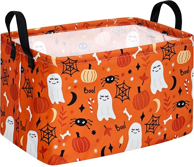 Rectangle Pumpkin Ghost Pattern Gift Storage Basket Home Shelf Storage Basket Organizer Box Clothes Laundry Hamper Nursery Basket Laundry Basket with Handles