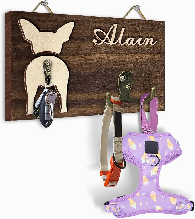 Personalized Dog Leash Holder, Dog Butt Harness Wall Hanger Organizer with Name, Hooks for Leashes, Keys, Collars, Funny Leash Rack Wall Mount for Entryway, Gift for Pet Lovers, Home Décor