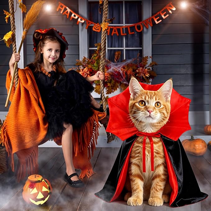 GOYOSWA Cat Halloween Costumes Pet Cat Dog Vampire Cloak Costume Devil Vampire Cloak Cape Halloween Costumes for Cats X-Small Small Dogs Pets