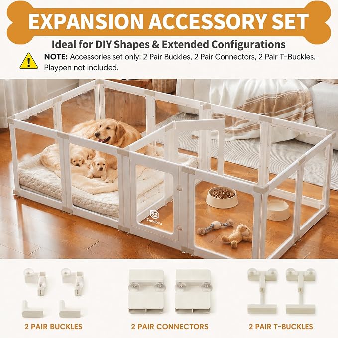 Khaki Buckles Only for Zendova Acrylic Dog Playpen Indoor | DIY Kit Expansion, Easy Assemble, Durable Replacement Parts for This Set Only, 4 Buckles & 4 Connectors & 4 T-Buckles