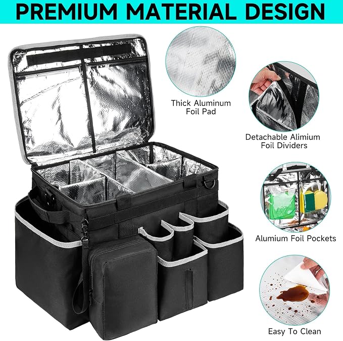 Cleaning Cadddy Bag with Rolling Cart, Lareg Cleaning Bag with Wheels | Cleaning Supplies Organizer with Detachable Trolley for Housekeepers, Housekeeping Cleaning Cart with Shoulder Strap & Handle
