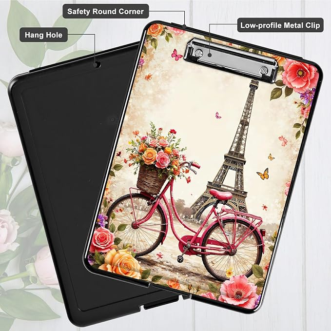 Heavy Duty Storage Clipboard, Slim Nursing Clipboard with Internal Pen Case, Portable File Organizer Case for A4 Letter Size Paper Office Medical Professionals, Bicycle Leaning Tower