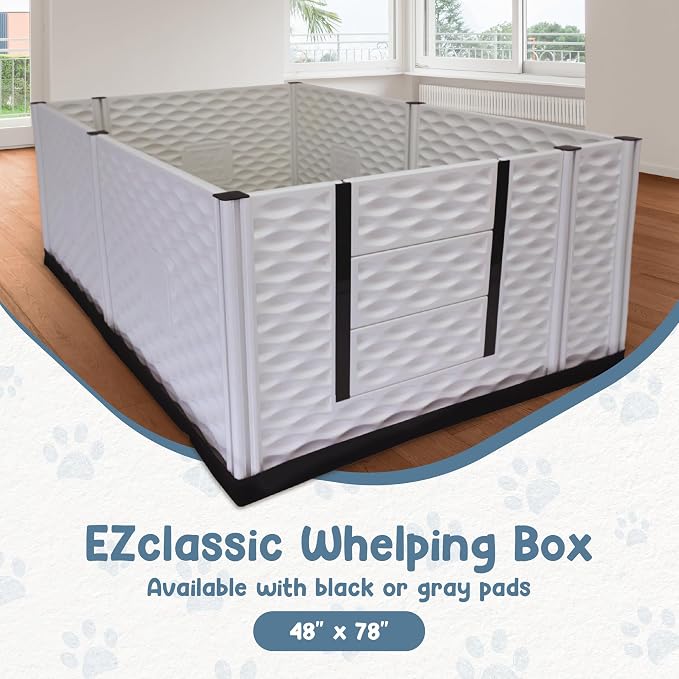 EZclassic Dog Whelping Box - Washable Pee Pad, Extra-Large 48x76x28 | Tall 48x76x28 breeder whelping box with high walls, durable customizable panels, quick setup, and easy cleaning