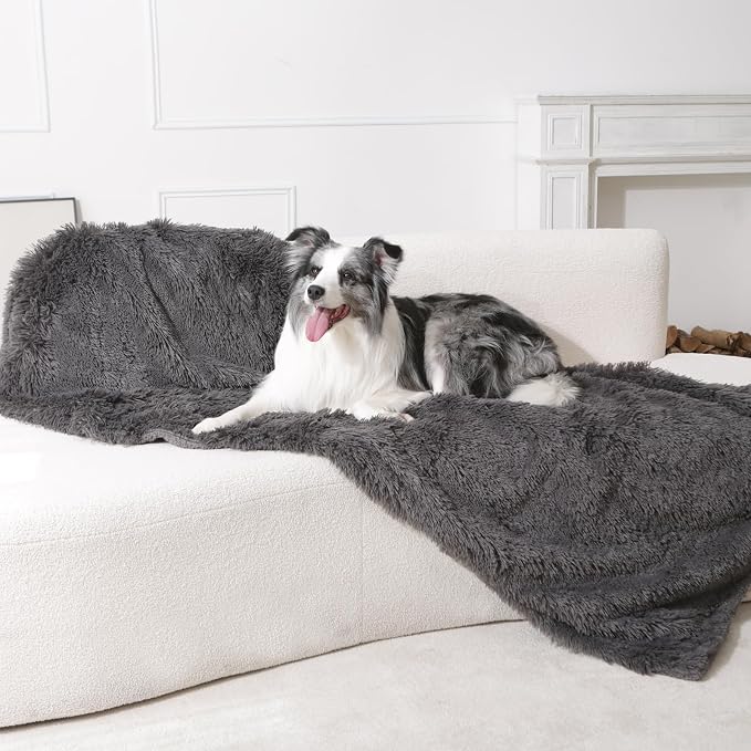gogobunny Waterproof Dog Blanket for Couch & Furniture Protection - Super Soft Reversible Throw for Large Dogs & Cats, Calming Washable Fur & Sherpa Pet Blanket(33x77 Inch, Grey)