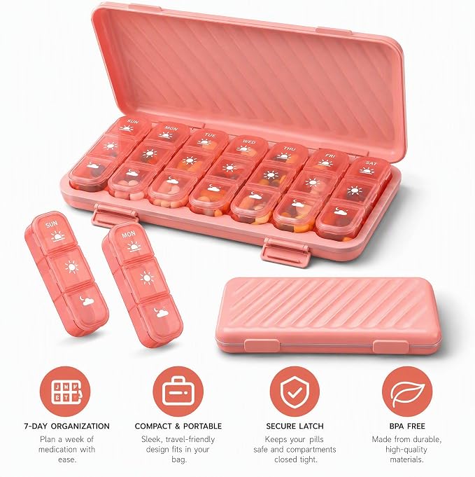 LOHE Pill Organizer 3 Times a Day, Pill Box 7 Day, Weekly Travel Case | Large 7 Day Pill Box 3 Times a Day, Portable Pill Case for Medication, Vitamins, Fish Oil and Supplements
