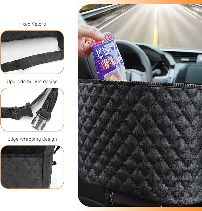 1 PC Car Purse Holder Between Seats, Front Seat Large Capacity Leather Storage Bag, Multi-functional Backseat Barrier Organizer, Auto Console Pocket, for Most Cars, Kids, Pets (Black #B)